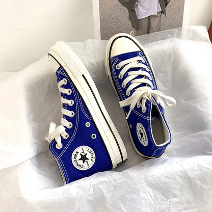 flowersverseSpring Wannian Versatile High-Top Canvas Shoes Women's Korean-Style Ulzzang Preppy Style Board Shoes Hong Kong Style Vintage Fashion Shoes