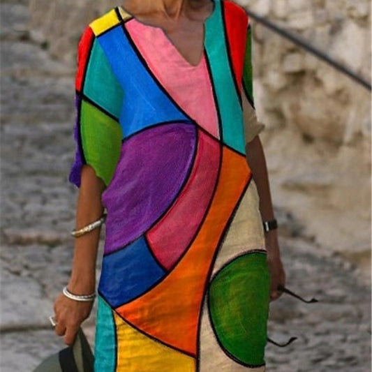 FLOWERSVERSE Chuyi popular spring 2025 0V neck sexy retro print retro dress women's casual medium and long dress