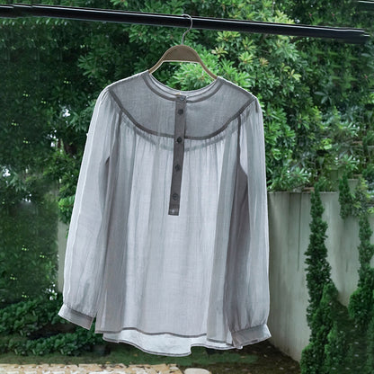 Shirt Women's Summer, Silk and Hemp Sunscreen Shirt, Long Sleeve Women's Top Premium, Women's Ramie Shirt B0705