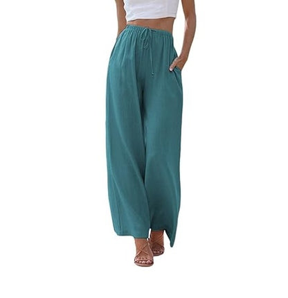 FLOWERSVERSE  EBay  European and American plus Size Women's Pants Linen Loose Casual Pocket Drawstring Wide Leg Pants Women