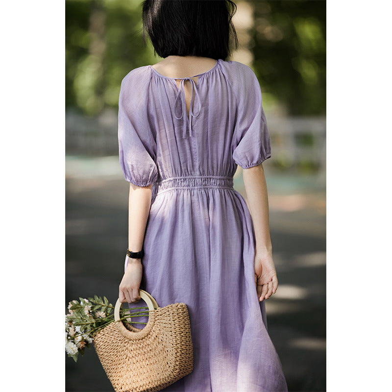 2025 [A purple dress, romantic love] Elegant  holiday style, ramie dress, long skirt, summer women's clothing