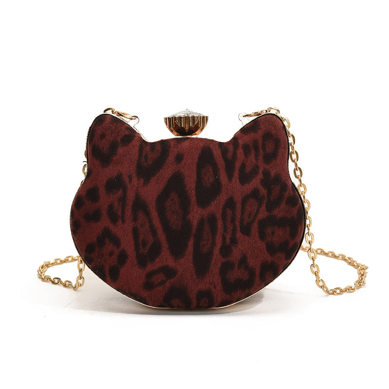 FLOWERSVERSE 2025 Niche design fashionable leopard print cat head small bag women's popular winter new light luxury shoulder bag tide chain messenger bag
