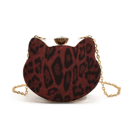 FLOWERSVERSE 2025 Niche design fashionable leopard print cat head small bag women's popular winter new light luxury shoulder bag tide chain messenger bag