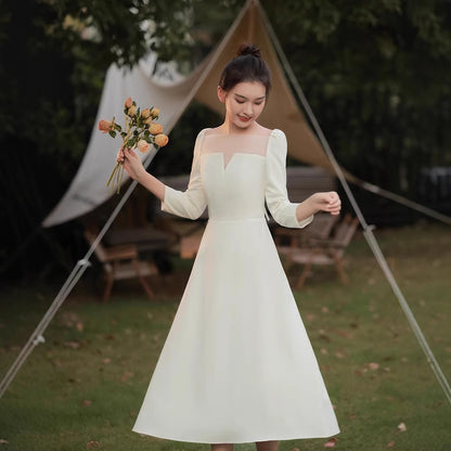 2025 Get the certificate and register, you can usually wear a simple  long-sleeved small white dress, engagement dress, light wedding dress, satin dress.