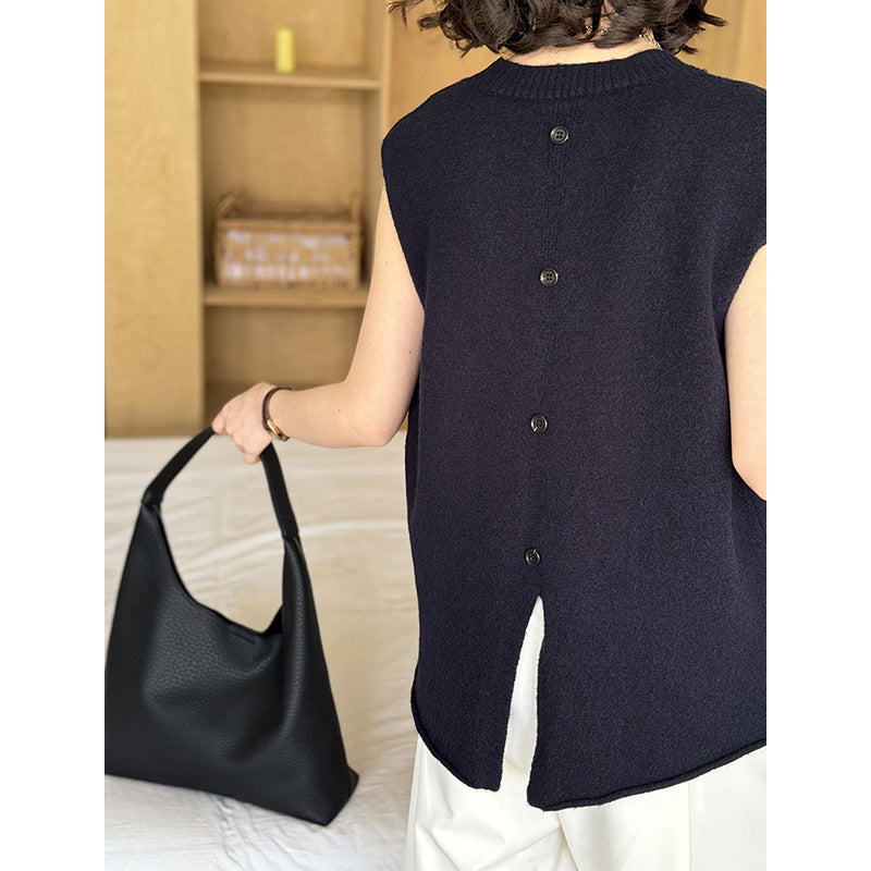2025  Spring New Simple V-Neck Vest Casual Bottom Versatile Loose Knitted Sweater 669-1