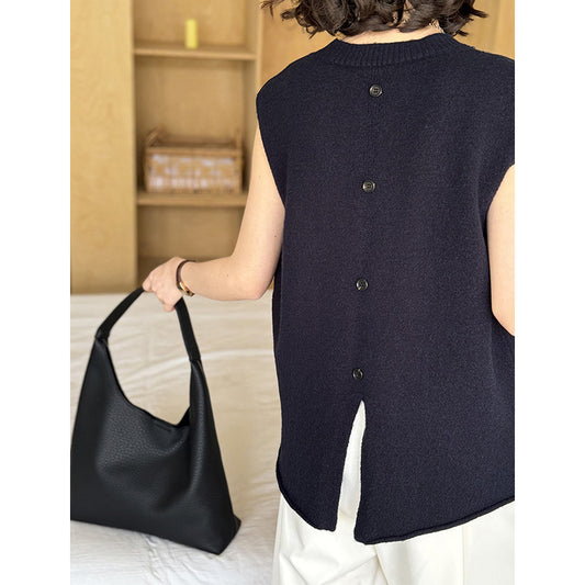 2025  Spring New Simple V-Neck Vest Casual Bottom Versatile Loose Knitted Sweater 669-1