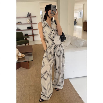 Siyuan old money wind summer vacation leisure relaxation comfortable Tencel linen vest vest women's wide-leg pants set