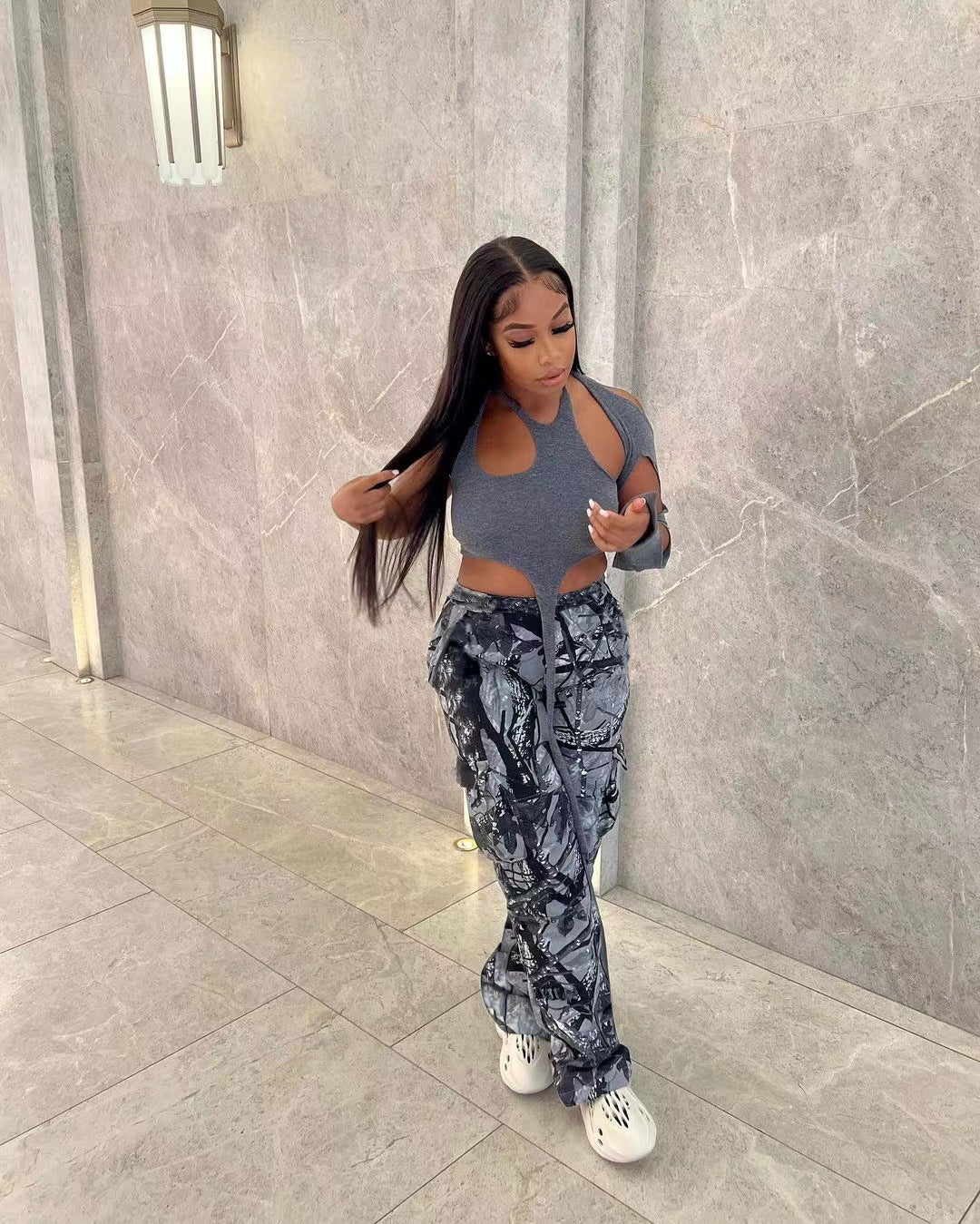 FLOWERSVERSE  T23318 European and American Women's Clothing Fashion Casual Camouflage Printed Overalls Exclusive for Cross-Border One Piece Dropshipping