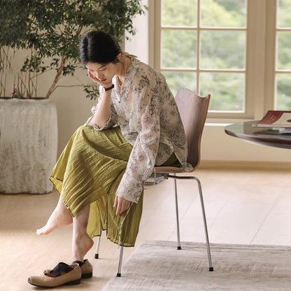 New Chinese style, ink pattern fairy long-sleeved top 2418 retro skirt set women, summer two-piece set