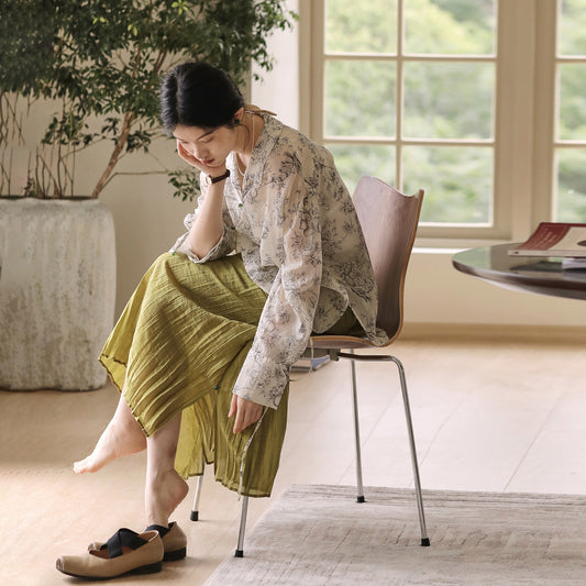 New Chinese style, ink pattern fairy long-sleeved top 2418 retro skirt set women, summer two-piece set