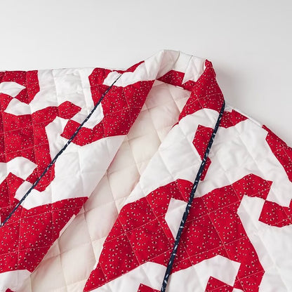 Cross-border women's clothing 2025 autumn and winter new European and American fashion ins large size loose lapel contrasting color printed cotton jacket