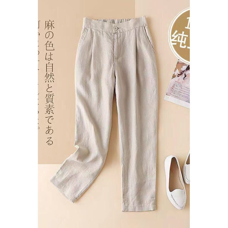 flowersverse Linen Skinny Pants Summer New Casual Pants Women's Linen Loose Slimming Women's Pants Drape Cropped Straight Harem Pants