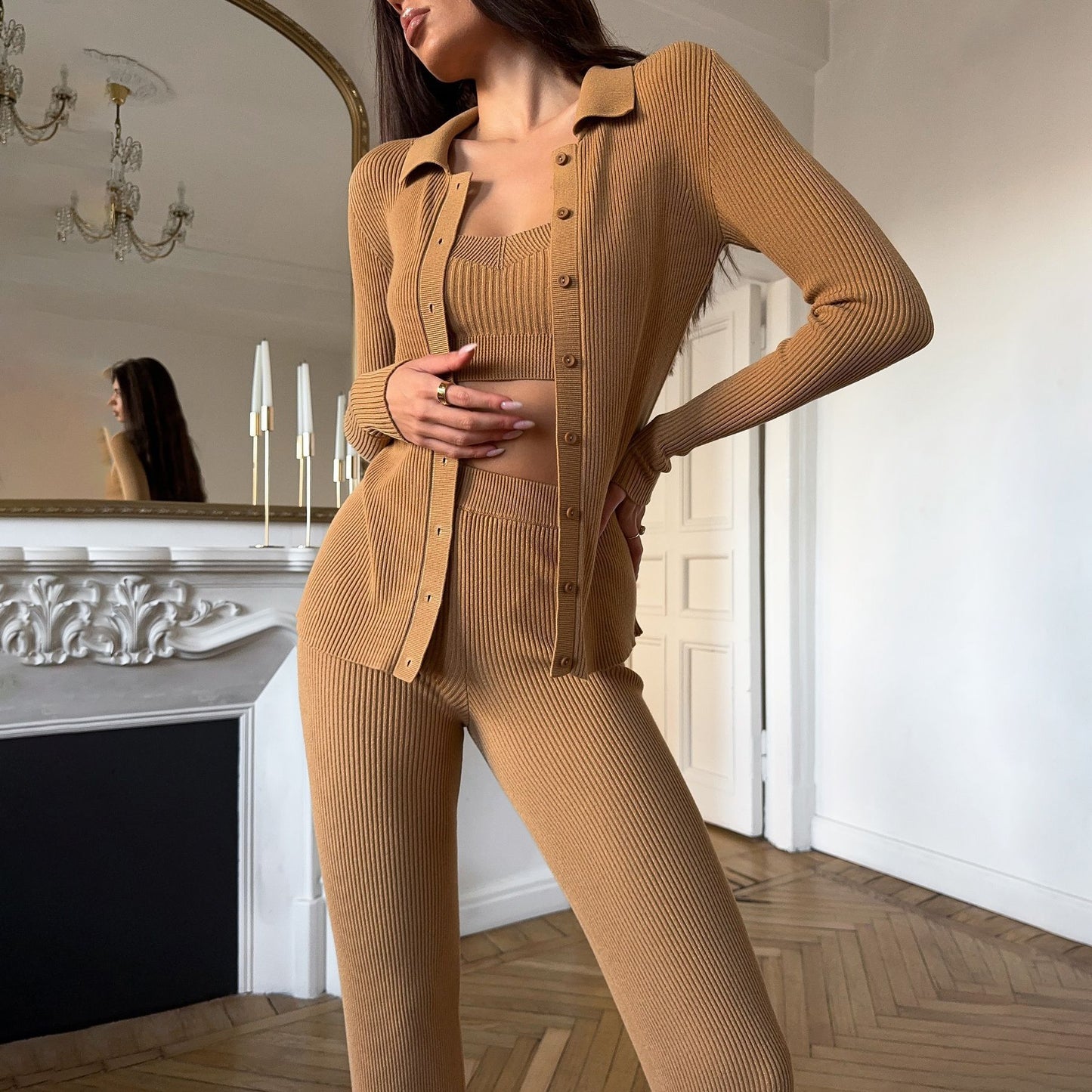 spring, summer and autumn new temperament  Spice Girls wool three-piece sweater knitted  fashion suit