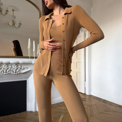 spring, summer and autumn new temperament  Spice Girls wool three-piece sweater knitted  fashion suit