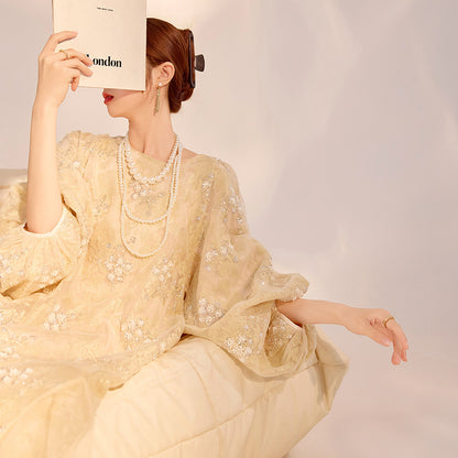 New Chinese high-end flower bead embroidered dress Guofeng  light luxury design temperament long dress N2034