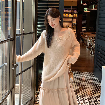 2025 Thirteen Lines popular Autumn New Elegant Wool Mohair Knitted Sweater Versatile Sweater Women 25060