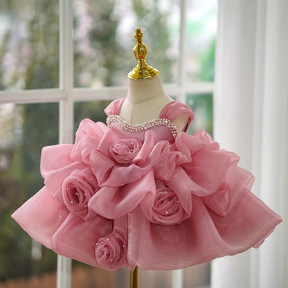 flowersverse Children's Evening Dress Flower Girl Wedding Little Girl Pettiskirt Girl Year-Old Princess Dress High-End Host Performance Costume