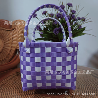 FLOWERSVERSE  Free Shipping Popular Small Bag Vegetable Basket PVC Woven Bag Open Children Small Clutch Hand Gift Bag Women's Bag