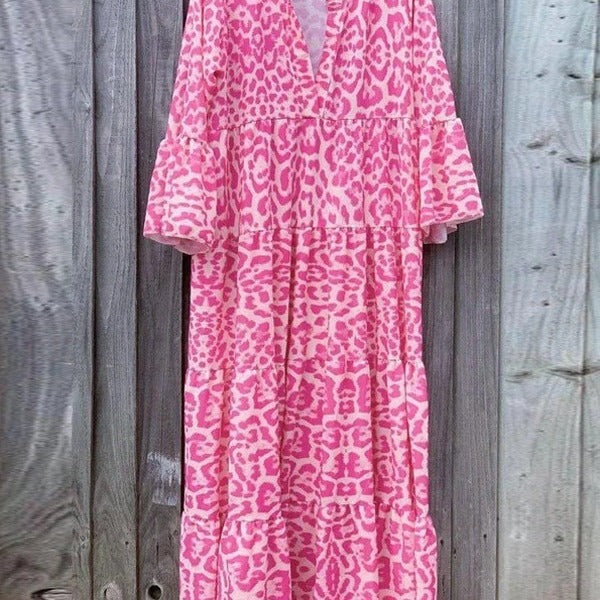 FLOWERSVERSE 2025New Spring Women's Long Sleeve Dress Leopard Print Girdle Casual Loose V-Neck Autumn Elegant Dress Group