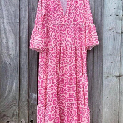 FLOWERSVERSE 2025New Spring Women's Long Sleeve Dress Leopard Print Girdle Casual Loose V-Neck Autumn Elegant Dress Group