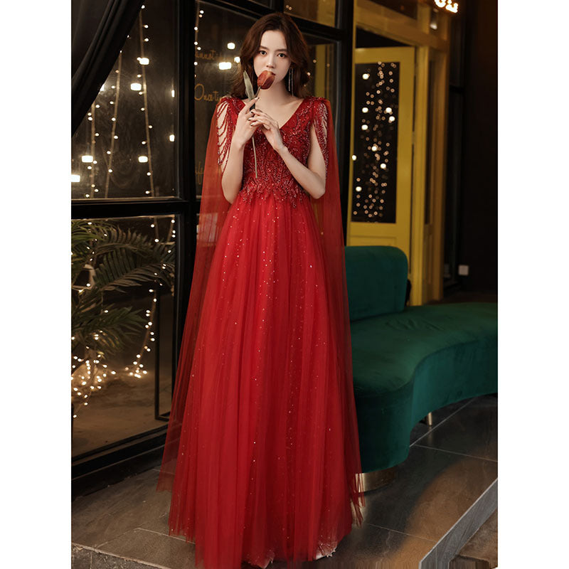 Temperament evening dress 2025 new spring engagement banquet style toast dress bride women's light luxury niche dress