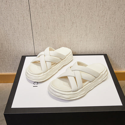 2025 Fairy wind cool slippers female outer wear flat bottom non-slip  summer new bow seaside beach one-word slippers