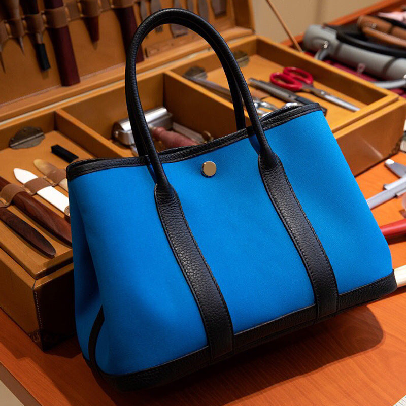 FLOWERSVERSE 2025 High quality handmade wax line bucket bag women's bag tote bag canvas color matching garden bag large bag shopping bag catfish bag