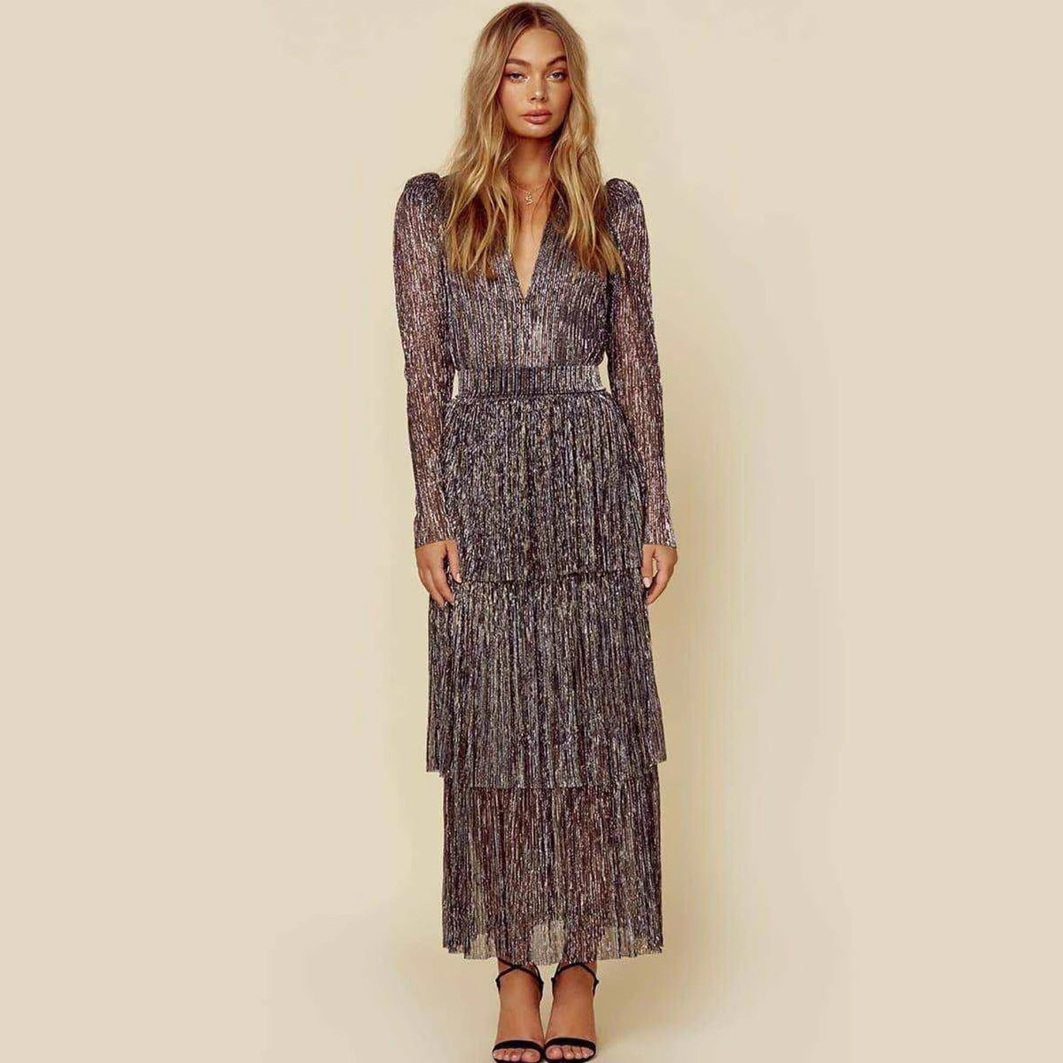 FLOWERSVERSE 20252025  new 2025 trade fashion long dress temperament commuting black printing high waist irregular long dress dress