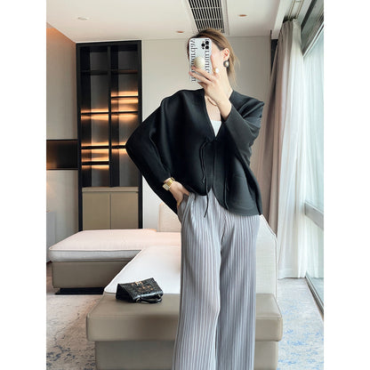 Folds  autumn new Chinese style improved button short coat women's zen temperament versatile white top women