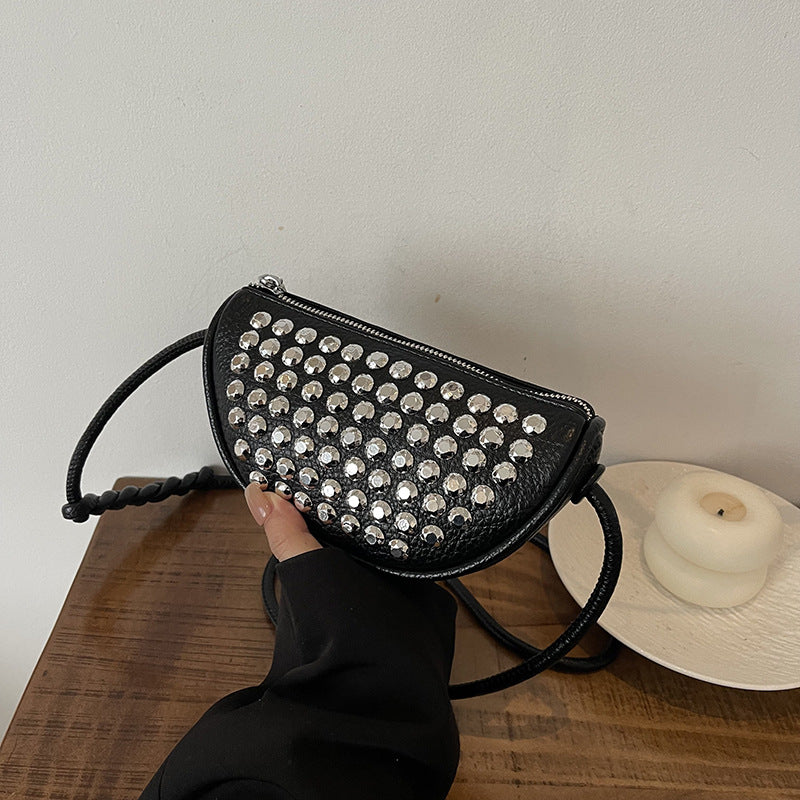 FLOWERSVERSE 2025 Bag women's new Internet celebrity punk rivet bright diamond small bag dumpling bag niche design advanced messenger bag women