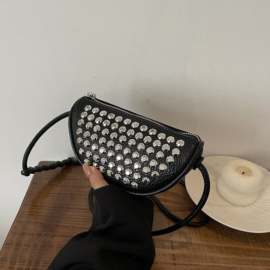 FLOWERSVERSE 2025 Bag women's new Internet celebrity punk rivet bright diamond small bag dumpling bag niche design advanced messenger bag women