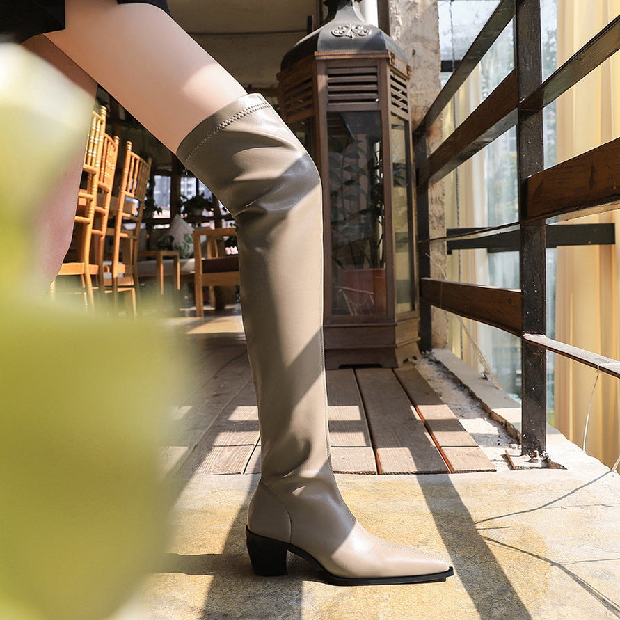 FLOWERSVERSE 2025 009-22  fashion simple thick heel high heel pointed sexy nightclub pedicure thin legs knee boots boots boots