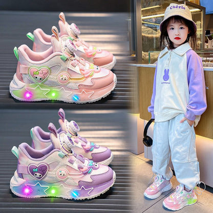 flowersverse Girls with Lights Clow M Sneaker  Spring and Summer New Luminous Cartoon Princess Shoes Light Children Buttoned Shoes