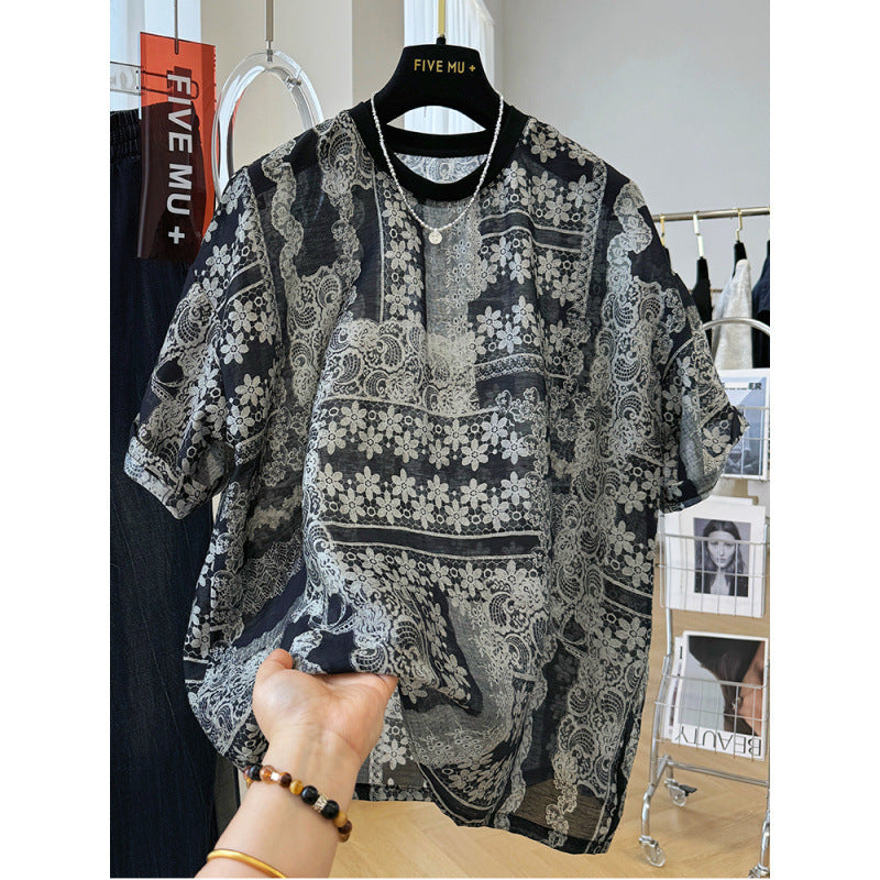 Premium sense retro loose lazy wind short-sleeved T-shirt women's  summer thin temperament shirt super good-looking top