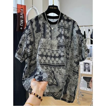 Premium sense retro loose lazy wind short-sleeved T-shirt women's  summer thin temperament shirt super good-looking top