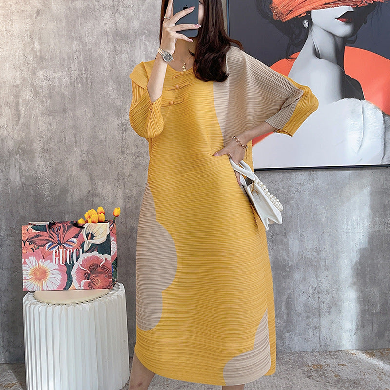 Folded large size splicing and thin Miyake dress femininity fashion spring new  loose women's skirt