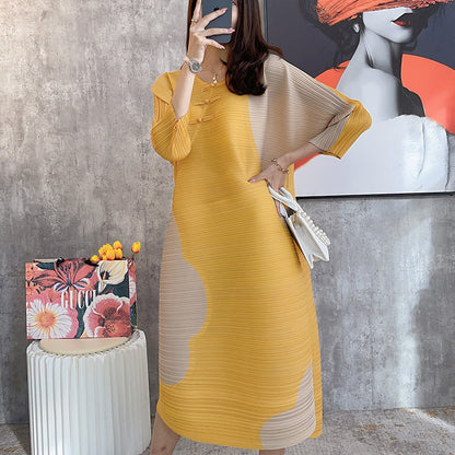 Folded large size splicing and thin Miyake dress femininity fashion spring new  loose women's skirt