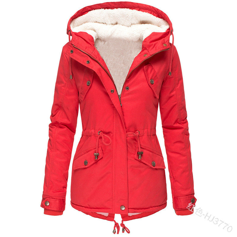 European and American Express winter hot sale popular hooded waist thin thickened women's medium and long cotton clothes jacket