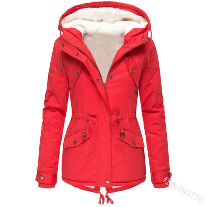 European and American Express winter hot sale popular hooded waist thin thickened women's medium and long cotton clothes jacket