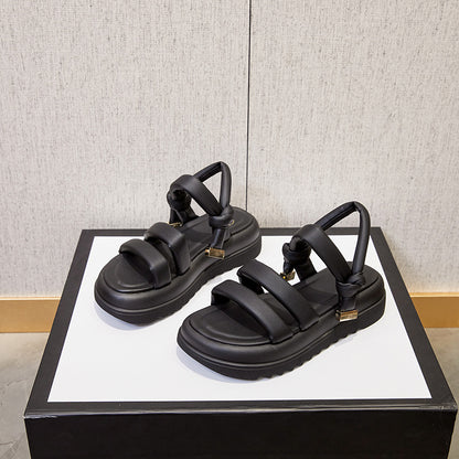 2025 Korean version of summer  new belt buckle retro open-toed sandals women wear versatile fashion platform women