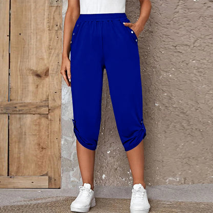 FLOWERSVERSE  European American Summer New Temu  Wish Hot Sale Fashion Casual Cropped Trousers with an Elasticated Waist Women