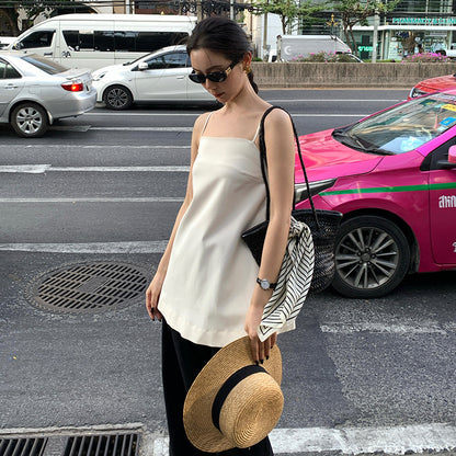 2025 spring and summer new thin temperament versatile design solid color thin suspender small vest women 89273