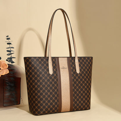 2025 Tote bag  retro big bag fashion printing simple shoulder bag large capacity high sense contrasting color women's bag