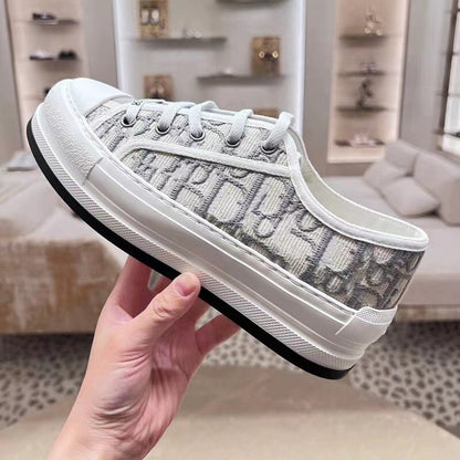 flowersverseFashionable Brand Embroidered Canvas Shoes for Women  Spring New D Home Thick Bottom Retro Presbyopic Letters Casual Sports Skate Shoes