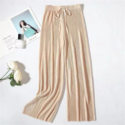 flowersverse Women's Wide-Leg Pants Spring and Summer New Draping plus Size Loose Ice Silk Korean Style Student Ins Chiffon Casual Ankle-Length Pants