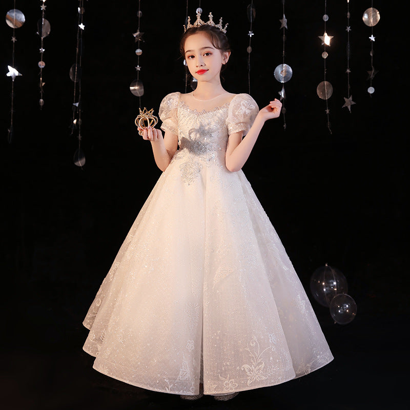 flowersverse Children's Dress  Summer New Host Tulle Tutu Cute Girl Costume for Piano Performance Princess Dress