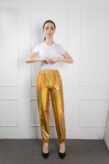 FLOWERSVERSE  Cross-Border New Arrival Casual Sports Street Hip Hop Party Shiny Colorful Trousers Hologram Laser Loose Women's Pants