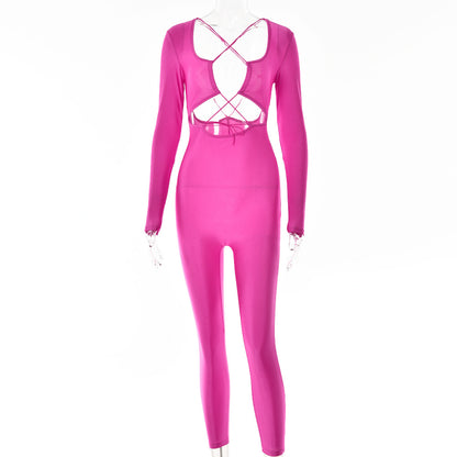 2025 New women's clothing sexy tight jumpsuit autumn new fashion strap backless long-sleeved jumpsuit