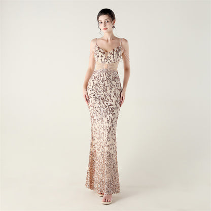 33396 # new heavy industry beaded mid-waist beaded fishtail evening dress, red carpet wedding banquet dress