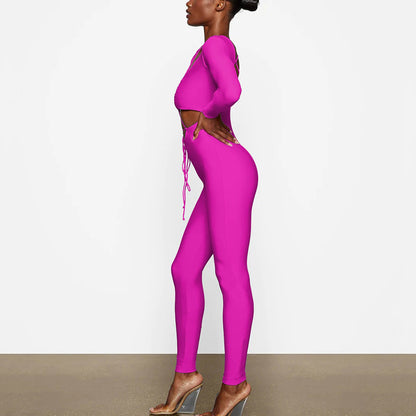 2025 New women's clothing sexy tight jumpsuit autumn new fashion strap backless long-sleeved jumpsuit